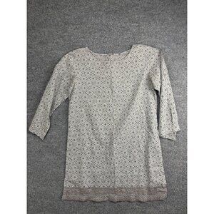Matta‎ Shirt Womens Medium Gray Geometric 3/4 Sleeve Cotton Tunic Top Blouse
